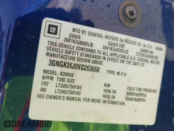 1999 Chevrolet Suburban z VIN 3GNGK26J9XG263668, wystawiony jako IAAI lot #42089070 z przebiegiem 102 452 mil mil oraz . Historia ofert i sprzedaży dostępna na DreamBid. Obrazek 9.