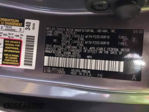 2023 Toyota Sienna Limited с VIN 5TDZSKFC0PS082155, выставлен на аукционе IAAI как лот 41786837 с пробегом 1 923 миль миль и . История ставок и продаж доступна на DreamBid. Изображение 9.