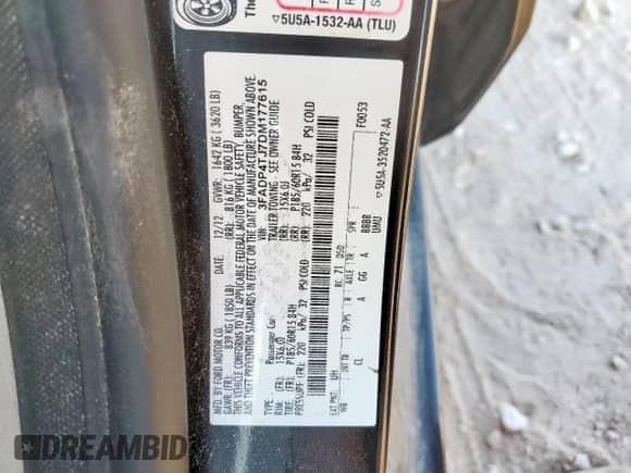 2013 Ford Fiesta S with VIN 3FADP4TJ7DM177615, listed as a Copart auction lot 81091355 with 74,439 mi miles and Salvage title. Bid and sale history available at DreamBid. Image 12.
