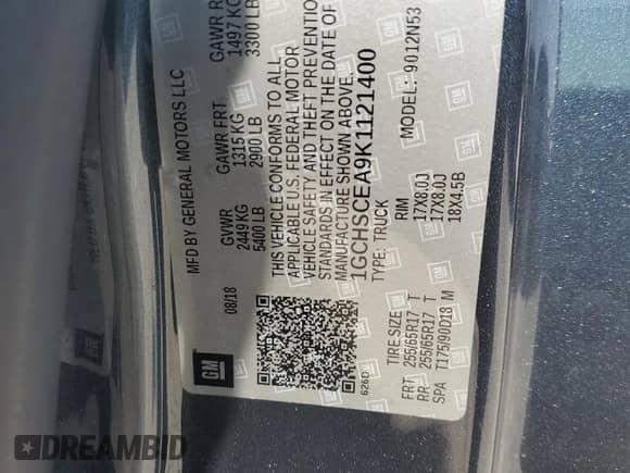 2019 Chevrolet Colorado 2WD LT with VIN 1GCHSCEA9K1121400, listed as a Copart auction lot 74976434 with 91,721 mi miles and Salvage title. Bid and sale history available at DreamBid. Image 12.