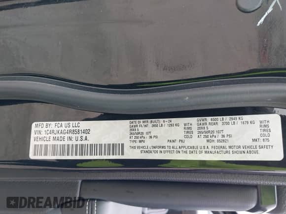 2024 Jeep Grand Cherokee Altitude with VIN 1C4RJKAG4R8581402, listed as a IAAI auction lot 42366247 with 11,793 mi miles and . Bid and sale history available at DreamBid. Image 9.