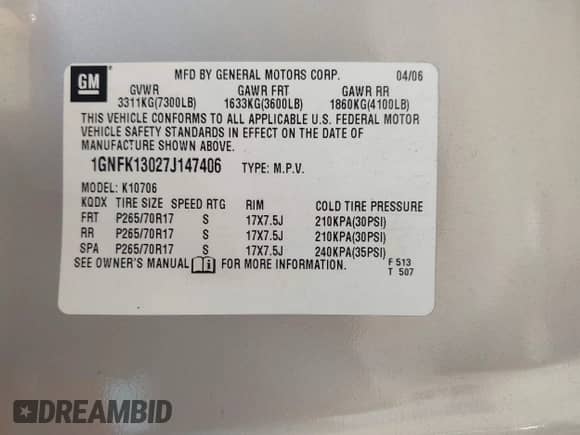 2007 Chevrolet Tahoe LT с VIN 1GNFK13027J147406, выставлен на аукционе IAAI как лот 42870322 с пробегом 181 373 миль миль и . История ставок и продаж доступна на DreamBid. Изображение 9.