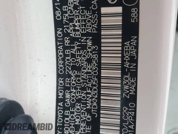 2015 Toyota Prius Persona Series with VIN JTDKN3DU5F0395813, listed as a Copart auction lot 81958765 with 249,214 mi miles and Salvage title. Bid and sale history available at DreamBid. Image 12.