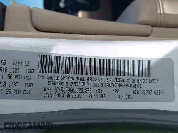 2020 Jeep Grand Cherokee Limited X with VIN 1C4RJFBG0LC231873, listed as a IAAI auction lot 42378629 with 136,329 mi miles and . Bid and sale history available at DreamBid. Image 9.