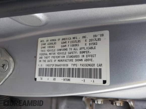 2010 Honda Accord LX z VIN 1HGCP2F3XAA016936, wystawiony jako IAAI lot #43172030 z przebiegiem 213 414 mil mil oraz . Historia ofert i sprzedaży dostępna na DreamBid. Obrazek 9.