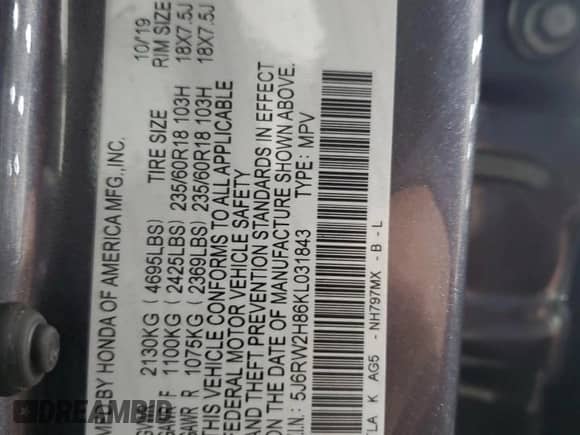 2019 Honda CR-V EX-L с VIN 5J6RW2H86KL031843, выставлен на аукционе Copart как лот 71284575 с пробегом 71 657 миль миль и Списание • Salvage title. История ставок и продаж доступна на DreamBid. Изображение 13.