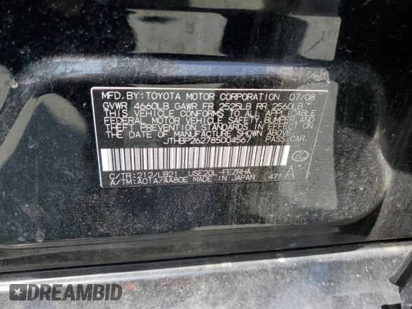 2008 Lexus IS F с VIN JTHBP262785004567, выставлен на аукционе Copart как лот 54550015 с пробегом 190 746 миль миль и Списание • Salvage title. История ставок и продаж доступна на DreamBid. Изображение 13.