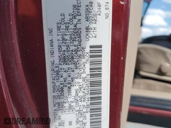 2004 Toyota Tundra SR5 z VIN 5TBBT44164S453674, wystawiony jako Copart lot #69380835 z przebiegiem 214 453 mil mil oraz Czysty tytuł • Clean title. Historia ofert i sprzedaży dostępna na DreamBid. Obrazek 12.