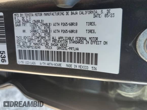 2023 Toyota Tacoma Limited с VIN 3TMEZ5CN0PM210248, выставлен на аукционе Copart как лот 86876645 с пробегом 28 190 миль миль и Списание • Salvage title. История ставок и продаж доступна на DreamBid. Изображение 12.