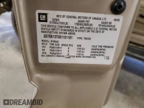 2006 GMC Sierra 1500 SLT with VIN 2GTEK13T861151161, listed as a Copart auction lot 57295185 with 233,274 mi miles and Salvage title. Bid and sale history available at DreamBid. Image 12.