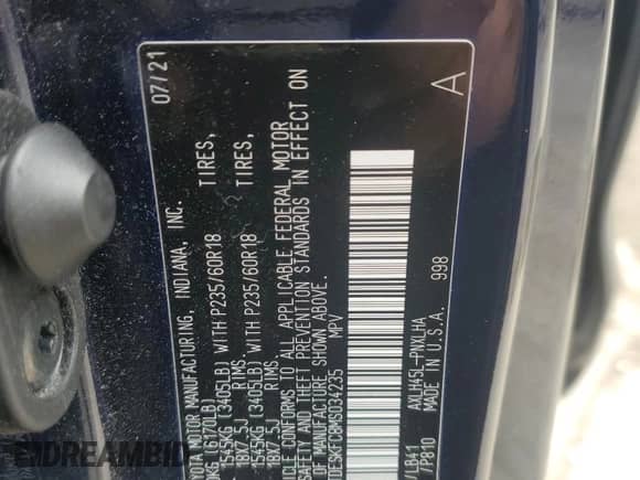 2021 Toyota Sienna Limited z VIN 5TDESKFC8MS034235, wystawiony jako Copart lot #63770035 z przebiegiem 50 981 mil mil oraz Szkoda całkowita • Salvage title. Historia ofert i sprzedaży dostępna na DreamBid. Obrazek 14.