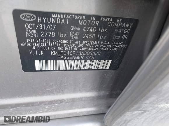 2008 Hyundai Azera Limited z VIN KMHFC46F18A303830, wystawiony jako IAAI lot #41488930 z przebiegiem 245 844 mil mil oraz . Historia ofert i sprzedaży dostępna na DreamBid. Obrazek 9.