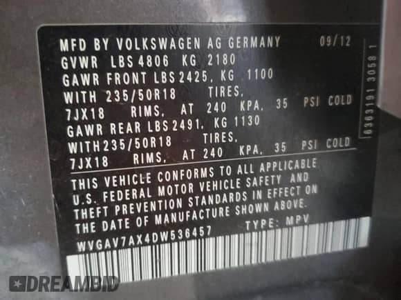 2013 Volkswagen Tiguan S с VIN WVGAV7AX4DW536457, выставлен на аукционе Copart как лот 90461285 с пробегом 148 827 миль миль и Чистый • Clean title. История ставок и продаж доступна на DreamBid. Изображение 12.