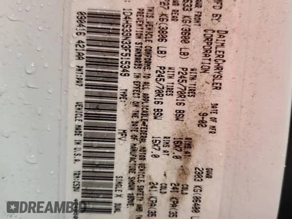 2003 Dodge Durango Sport z VIN 1D4HS38N33F515349, wystawiony jako Copart lot #70510585 z przebiegiem 215 693 mil mil oraz Szkoda całkowita • Salvage title. Historia ofert i sprzedaży dostępna na DreamBid. Obrazek 13.