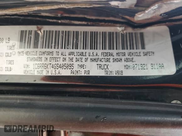 2016 Ram 1500 Express with VIN 1C6RR6KT4GS405095, listed as a Copart auction lot 49753264 with 187,335 mi miles and Salvage title. Bid and sale history available at DreamBid. Image 13.