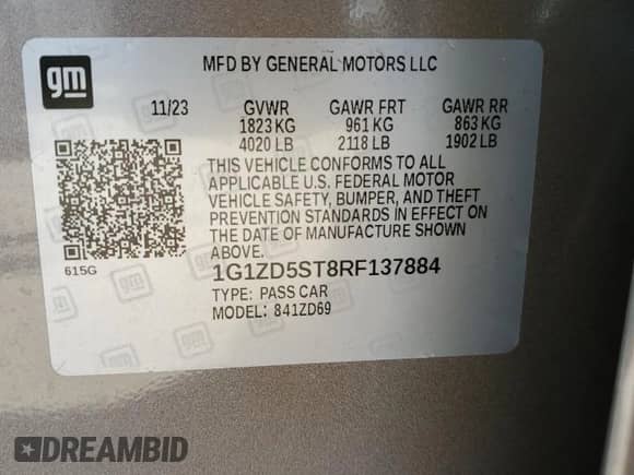 2024 Chevrolet Malibu LT with VIN 1G1ZD5ST8RF137884, listed as a Copart auction lot 81989795 with 3,217 mi miles and Non repairable. Bid and sale history available at DreamBid. Image 12.