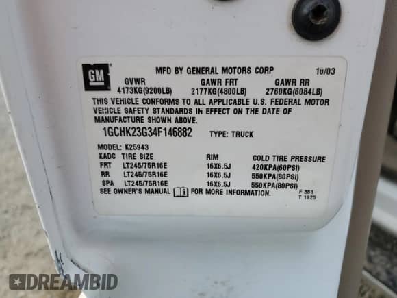 2004 Chevrolet Silverado 2500HD LT3 с VIN 1GCHK23G34F146882, выставлен на аукционе Copart как лот 78837734 с пробегом Не указан миль и Чистый • Clean title. История ставок и продаж доступна на DreamBid. Изображение 15.