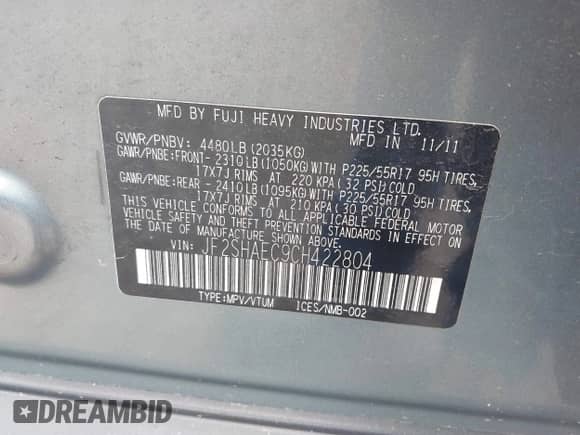 2012 Subaru Forester X Limited z VIN JF2SHAEC9CH422804, wystawiony jako IAAI lot #42892881 z przebiegiem 141 716 mil mil oraz . Historia ofert i sprzedaży dostępna na DreamBid. Obrazek 9.