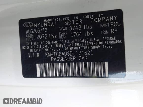 2013 Hyundai Veloster w/Black Int z VIN KMHTC6AD3DU171621, wystawiony jako IAAI lot #42902812 z przebiegiem 135 498 mil mil oraz . Historia ofert i sprzedaży dostępna na DreamBid. Obrazek 9.