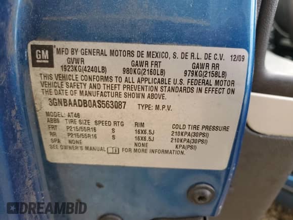 2010 Chevrolet HHR LS с VIN 3GNBAADB0AS563087, выставлен на аукционе Copart как лот 74447854 с пробегом 276 096 миль миль и Списание • Salvage title. История ставок и продаж доступна на DreamBid. Изображение 13.