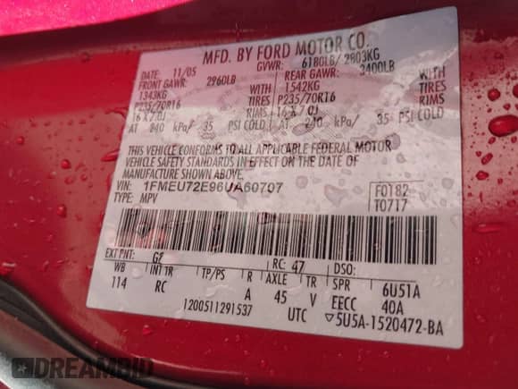 2006 Ford Explorer XLS with VIN 1FMEU72E96UA60707, listed as a IAAI auction lot 43476879 with 211,346 mi miles and . Bid and sale history available at DreamBid. Image 9.