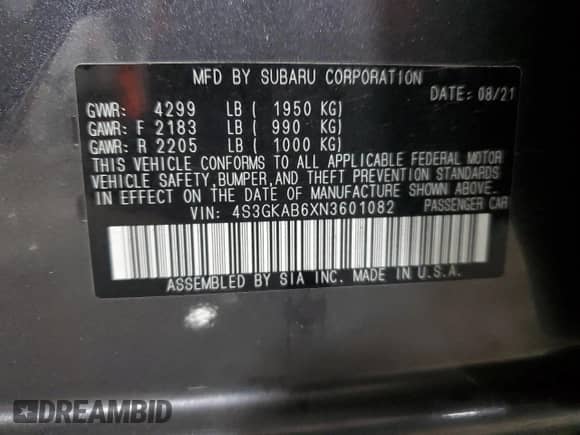 2022 Subaru Impreza with VIN 4S3GKAB6XN3601082, listed as a Copart auction lot 81137405 with 52,302 mi miles and Salvage title. Bid and sale history available at DreamBid. Image 13.