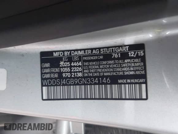 2016 Mercedes-Benz CLA 250 with VIN WDDSJ4GB9GN334146, listed as a IAAI auction lot 42983985 with 81,870 mi miles and . Bid and sale history available at DreamBid. Image 9.