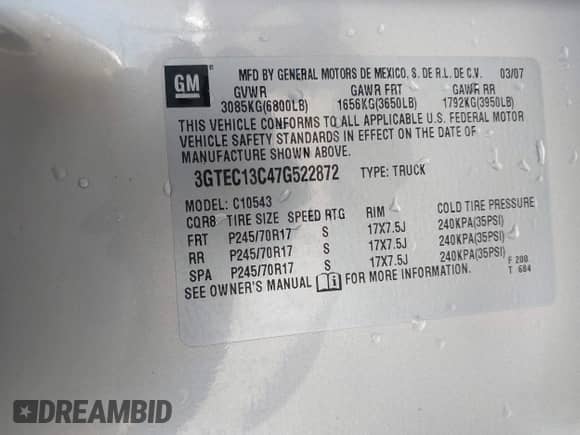 2007 GMC Sierra 1500 SLE1 z VIN 3GTEC13C47G522872, wystawiony jako IAAI lot #42220702 z przebiegiem 109 543 mil mil oraz . Historia ofert i sprzedaży dostępna na DreamBid. Obrazek 9.
