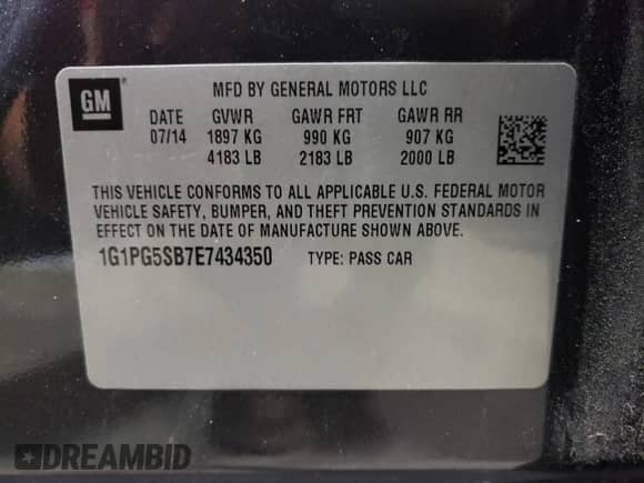 2014 Chevrolet Cruze LTZ z VIN 1G1PG5SB7E7434350, wystawiony jako Copart lot #69000325 z przebiegiem 90 015 mil mil oraz Szkoda całkowita • Salvage title. Historia ofert i sprzedaży dostępna na DreamBid. Obrazek 12.