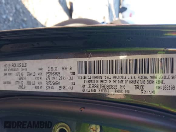 2017 Ram 1500 Big Horn z VIN 3C6RR6LT5HG563629, wystawiony jako IAAI lot #41811191 z przebiegiem 65 103 mil mil oraz . Historia ofert i sprzedaży dostępna na DreamBid. Obrazek 9.