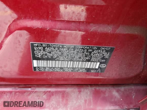 2007 Lexus IS 250 with VIN JTHBK262172049874, listed as a Copart auction lot 84295465 with 89,777 mi miles and Salvage title. Bid and sale history available at DreamBid. Image 12.