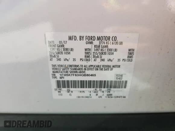 2017 Ford Explorer Limited z VIN 1FM5K7F83HGB80465, wystawiony jako Copart lot #70853145 z przebiegiem 94 406 mil mil oraz Szkoda całkowita • Salvage title. Historia ofert i sprzedaży dostępna na DreamBid. Obrazek 13.