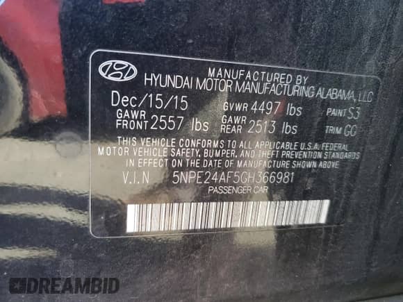 2016 Hyundai Sonata SE with VIN 5NPE24AF5GH366981, listed as a Copart auction lot 82571555 with 155,524 mi miles and Clean title. Bid and sale history available at DreamBid. Image 12.