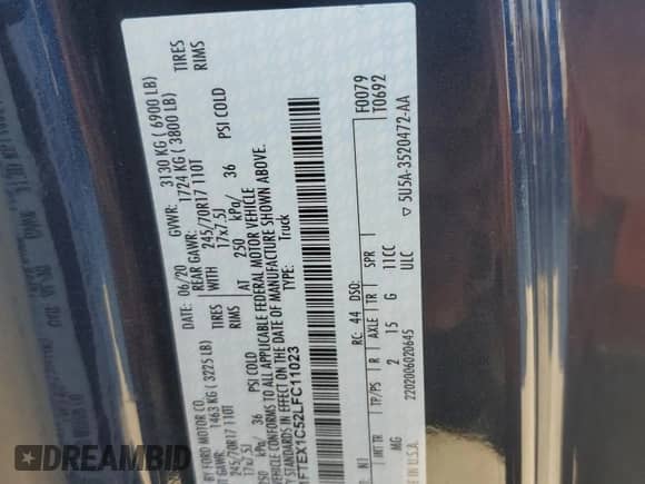 2020 Ford F-150 XLT z VIN 1FTEX1C52LFC11023, wystawiony jako Copart lot #85873775 z przebiegiem 185 117 mil mil oraz Czysty tytuł • Clean title. Historia ofert i sprzedaży dostępna na DreamBid. Obrazek 12.