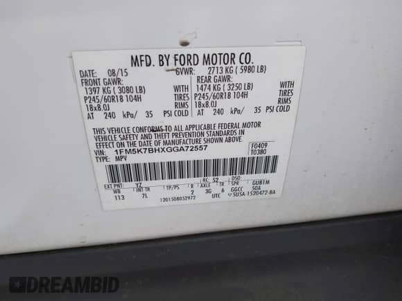 2016 Ford Explorer с VIN 1FM5K7BHXGGA72557, выставлен на аукционе IAAI как лот 42160265 с пробегом 130 670 миль миль и . История ставок и продаж доступна на DreamBid. Изображение 9.