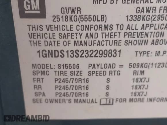 2003 Chevrolet TrailBlazer LS с VIN 1GNDS13S232299831, выставлен на аукционе IAAI как лот 42608565 с пробегом 265 965 миль миль и . История ставок и продаж доступна на DreamBid. Изображение 9.