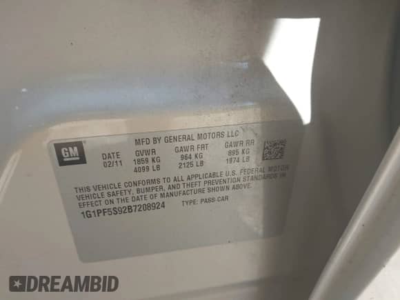 2011 Chevrolet Cruze 1LT с VIN 1G1PF5S92B7208924, выставлен на аукционе IAAI как лот 43467080 с пробегом 100 594 миль миль и . История ставок и продаж доступна на DreamBid. Изображение 9.