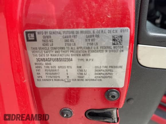 2011 Chevrolet HHR with VIN 3GNBAGFU6BS602364, listed as a Copart auction lot 66673435 with 92,315 mi miles and Clean title. Bid and sale history available at DreamBid. Image 10.