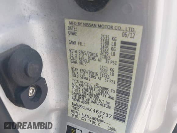 2012 Nissan Frontier SV z VIN 1N6AD0CU6CC467737, wystawiony jako IAAI lot #42552477 z przebiegiem 104 525 mil mil oraz . Historia ofert i sprzedaży dostępna na DreamBid. Obrazek 9.