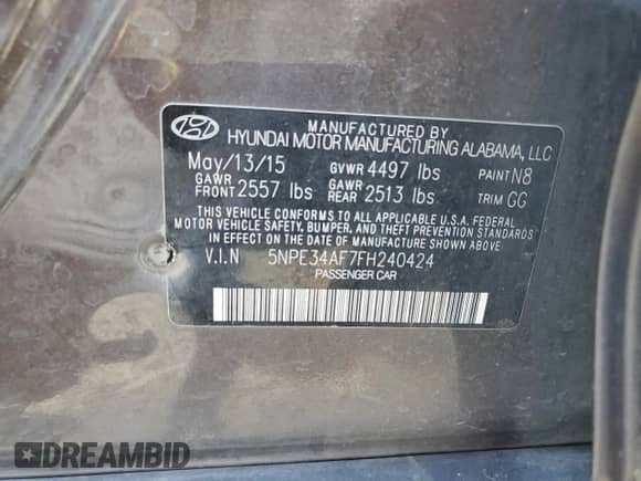 2015 Hyundai Sonata Sport с VIN 5NPE34AF7FH240424, выставлен на аукционе Copart как лот 53925055 с пробегом 148 435 миль миль и Чистый • Clean title. История ставок и продаж доступна на DreamBid. Изображение 12.