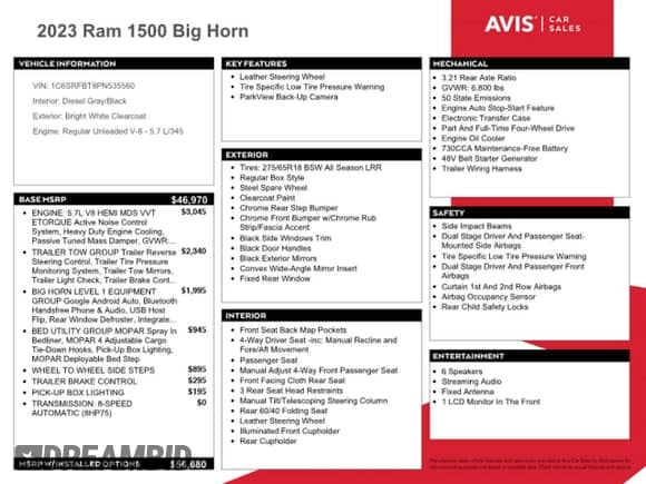 2023 Ram 1500 Big Horn with VIN 1C6SRFBT8PN535560, listed as a Copart auction lot 67933905 with 50,488 mi miles and Non repairable. Bid and sale history available at DreamBid. Image 12.