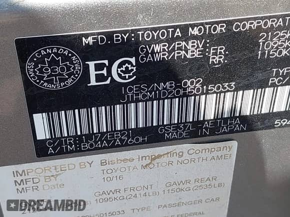 2017 Lexus IS 300 with VIN JTHCM1D20H5015033, listed as a IAAI auction lot 42735137 with 104,155 mi miles and . Bid and sale history available at DreamBid. Image 9.