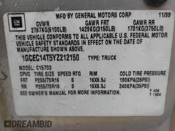 2000 Chevrolet Silverado 1500 LS с VIN 1GCEC14T5YZ212150, выставлен на аукционе IAAI как лот 41552486 с пробегом Не указан миль и . История ставок и продаж доступна на DreamBid. Изображение 9.