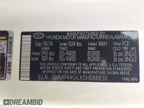 2025 Hyundai Santa Fe Limited z VIN 5NMP44GLXSH088830, wystawiony jako IAAI lot #42495964 z przebiegiem 1 216 mil mil oraz . Historia ofert i sprzedaży dostępna na DreamBid. Obrazek 9.