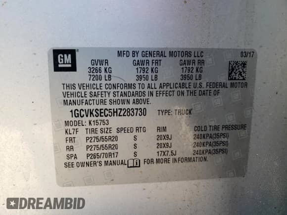 2017 Chevrolet Silverado 1500 LTZ with VIN 1GCVKSEC5HZ283730, listed as a Copart auction lot 47367245 with 32,173 mi miles and Salvage title. Bid and sale history available at DreamBid. Image 12.
