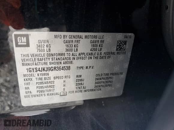 2016 Cadillac Escalade ESV Premium Collection с VIN 1GYS4JKJ9GR364538, выставлен на аукционе Copart как лот 61779065 с пробегом 160 112 миль миль и Списание • Salvage title. История ставок и продаж доступна на DreamBid. Изображение 13.