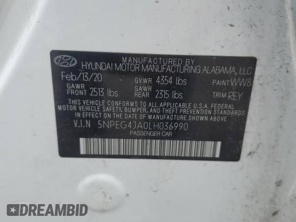 2020 Hyundai Sonata SE z VIN 5NPEG4JA0LH036990, wystawiony jako Copart lot #64201625 z przebiegiem 86 559 mil mil oraz Czysty tytuł • Clean title. Historia ofert i sprzedaży dostępna na DreamBid. Obrazek 12.