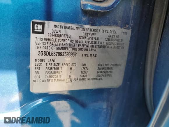 2009 Saturn VUE XR с VIN 3GSDL63789S593962, выставлен на аукционе Copart как лот 74935424 с пробегом 149 202 миль миль и Списание • Salvage title. История ставок и продаж доступна на DreamBid. Изображение 13.