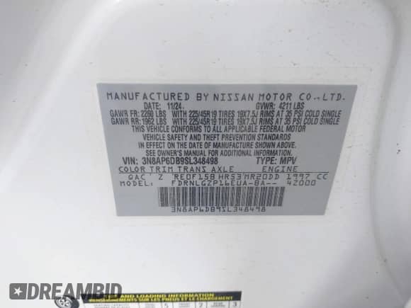 2025 Nissan Kicks SR with VIN 3N8AP6DB9SL348498, listed as a IAAI auction lot 42495326 with 4,317 mi miles and . Bid and sale history available at DreamBid. Image 9.