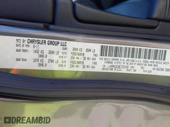 2011 Jeep Grand Cherokee Laredo z VIN 1J4RR4GG3BC723439, wystawiony jako IAAI lot #43385250 z przebiegiem 119 619 mil mil oraz . Historia ofert i sprzedaży dostępna na DreamBid. Obrazek 9.